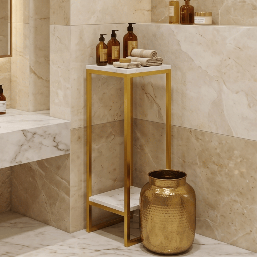 Modern Two Tier Golden White Plant Stand