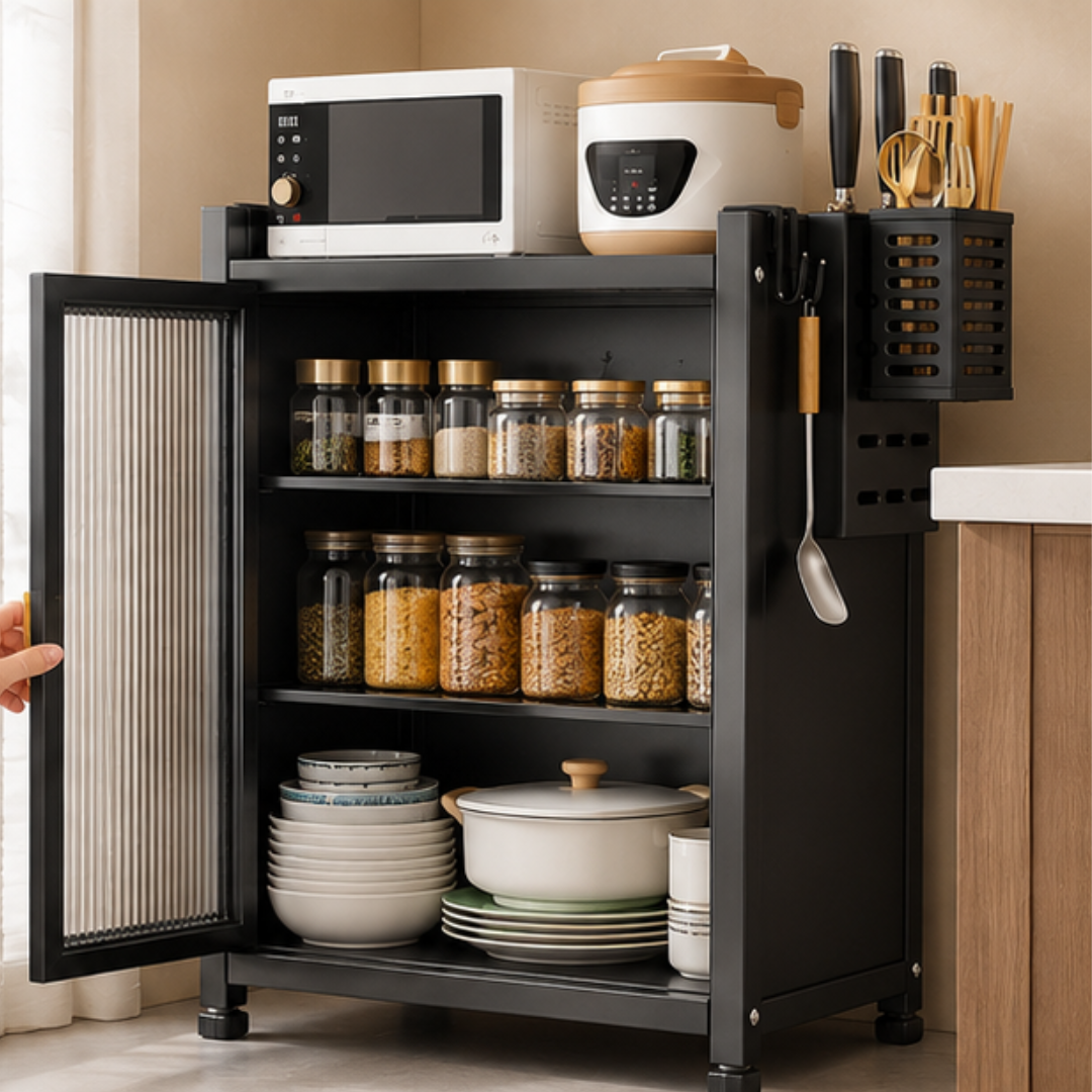Premium Kitchen Storage Cabinet with Magnetic Doors and Adjustable Shelves