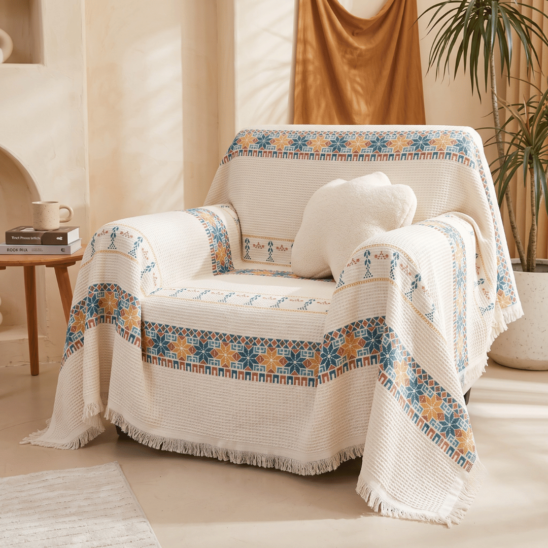Premium Multipurpose Chenille Sofa Cover with Decorative Tassels