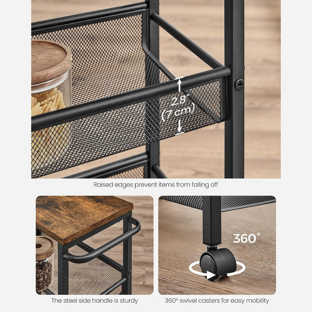 4 Tier Slim Storage Trolley with Wheels