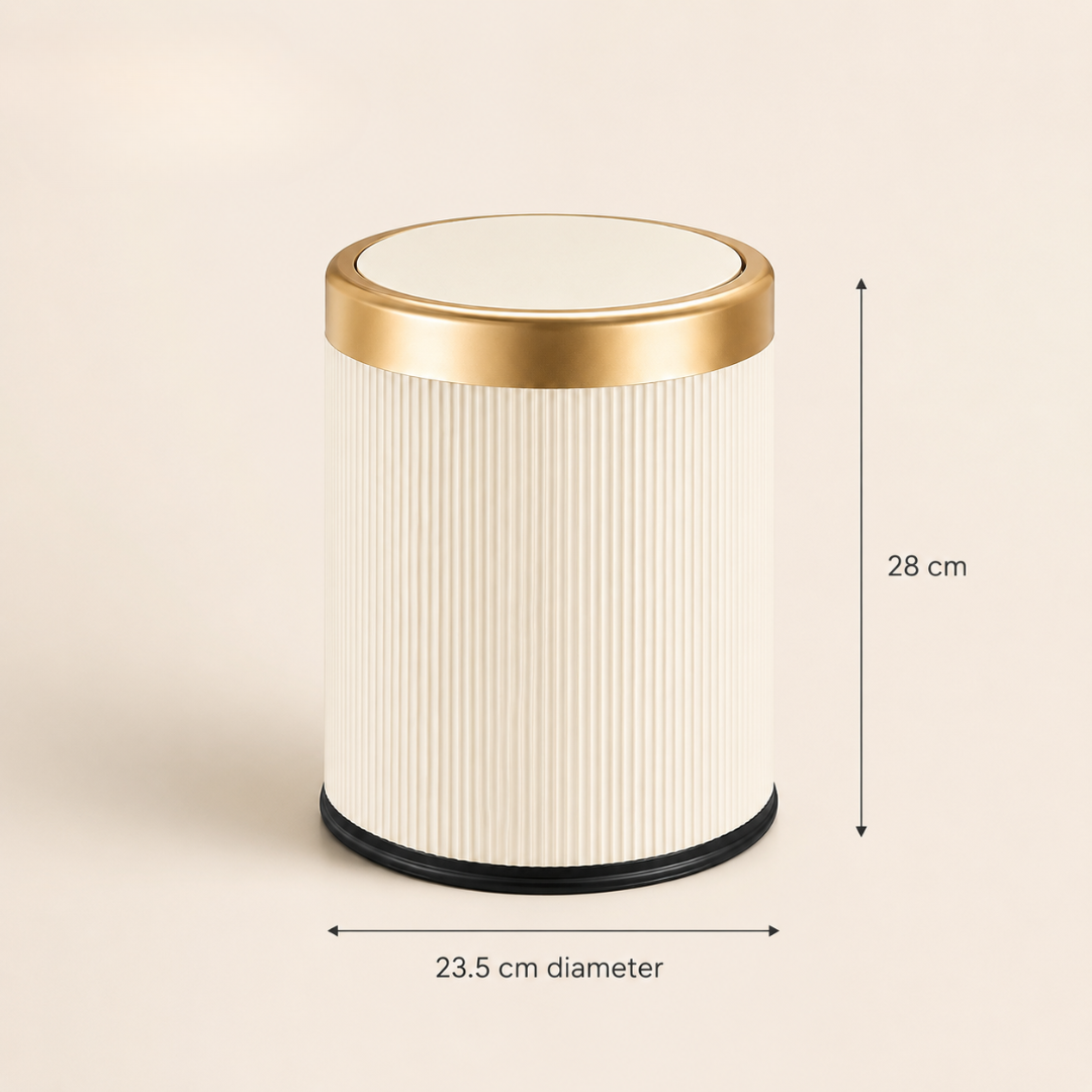 Modern Cream White Dustbin with Inner Bucket and Gold Accents (8L)