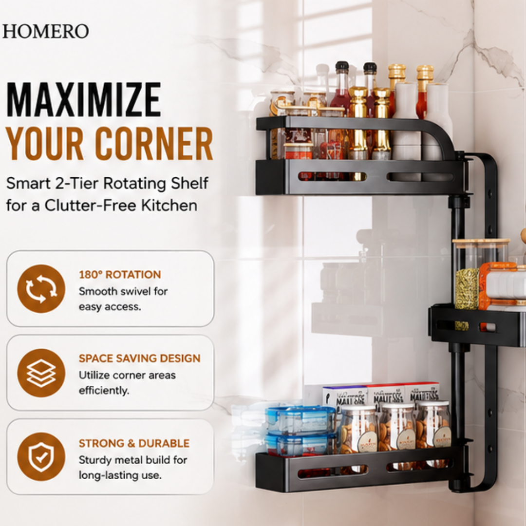 180° Rotating Wall Mounted Shelf Adjustable Corner Spice Rack
