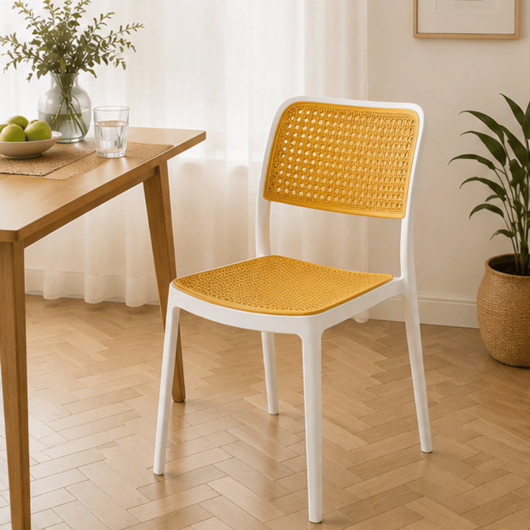 Minimalist Yellow Plastic Stackable Mesh Chair