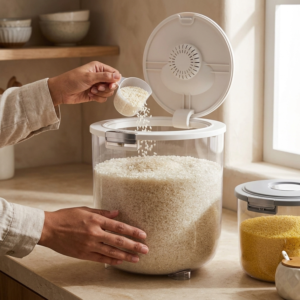 Homero Large Capacity Transparent Rice Container with One-Click Lid
