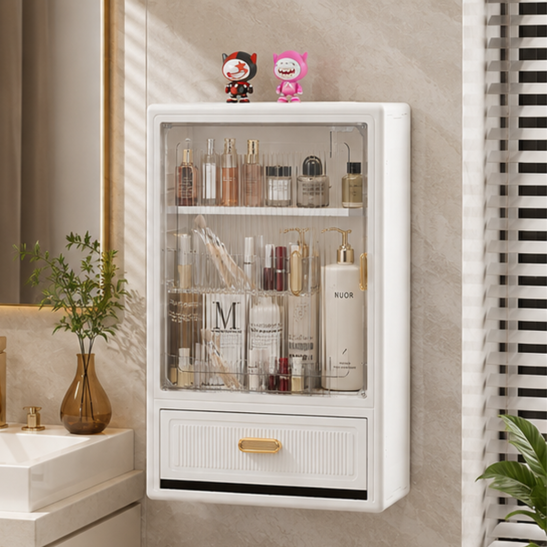 Elegant Wall Mounted Storage Cabinet With Fluted Glass & Drawer