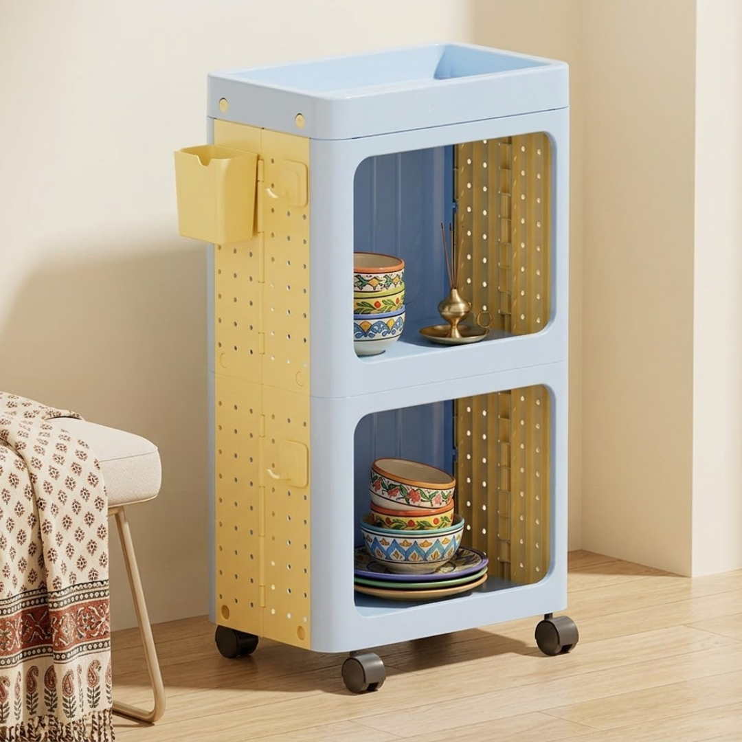 Mobile Plastic Storage Trolley with Wide Open Compartments and 360° Wheels