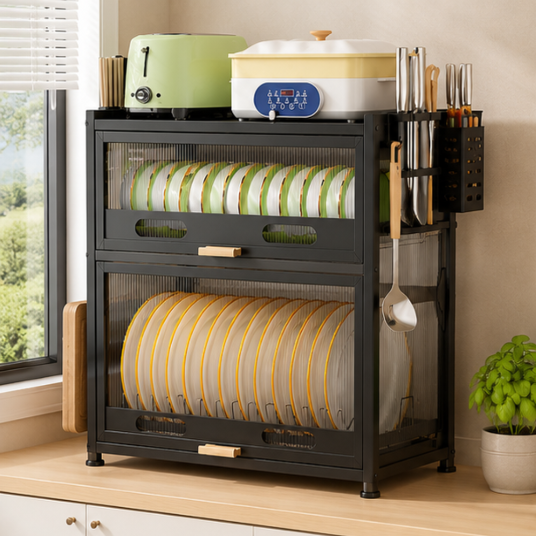Multi Purpose Kitchen Storage Cabinet with Drawers Shelves Hooks and Utensil Holders