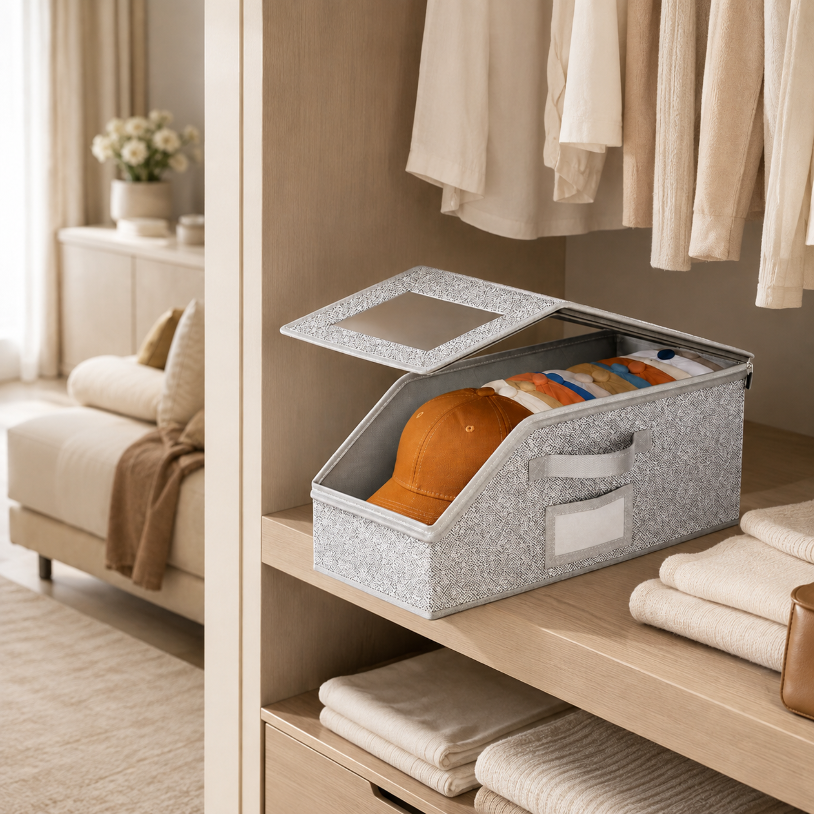 Large Capacity Hat Organizer Box with Clear Display Window
