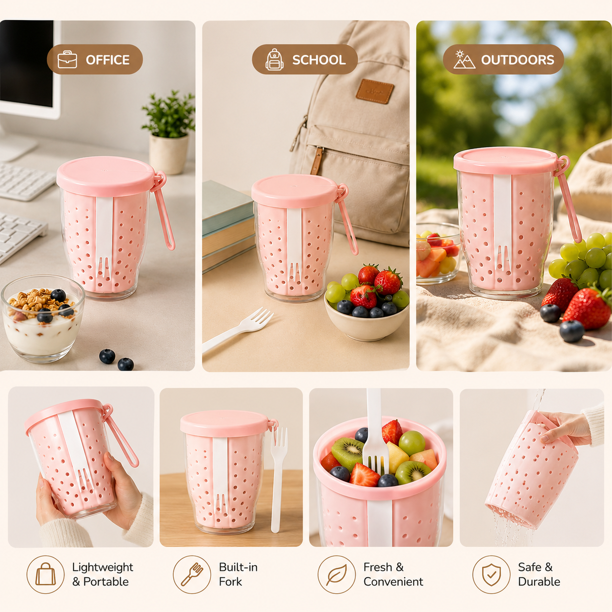 Multi Functional Travel Fruit Storage Cup With Fork - 760ML Capacity