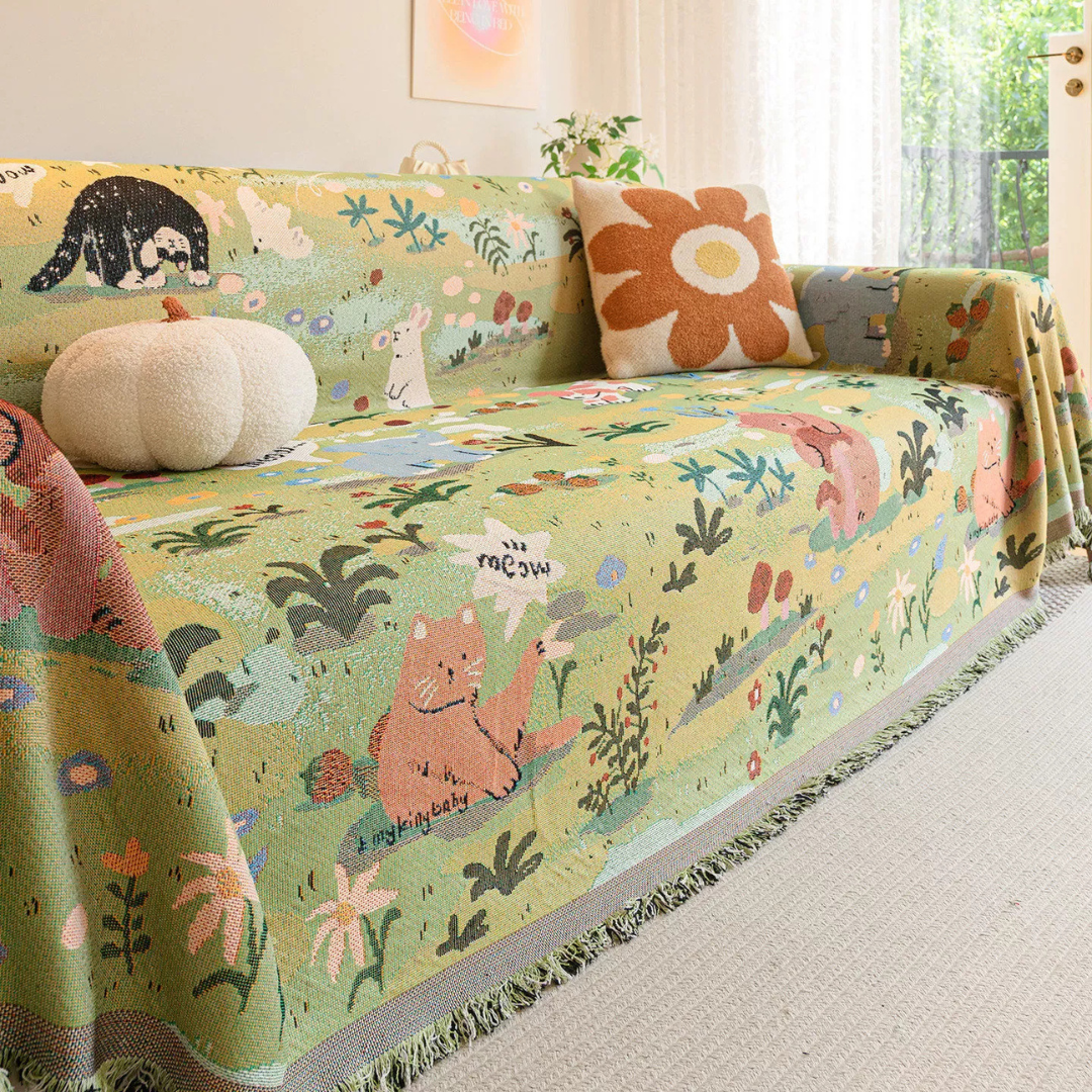 Premium Chenille Forest Story Throw Sofa Cover