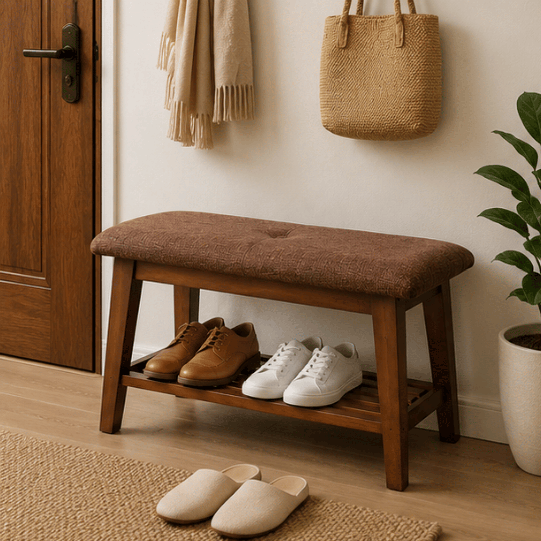 Elegant Bamboo Shoe Rack Bench with Cushioned Seating Storage