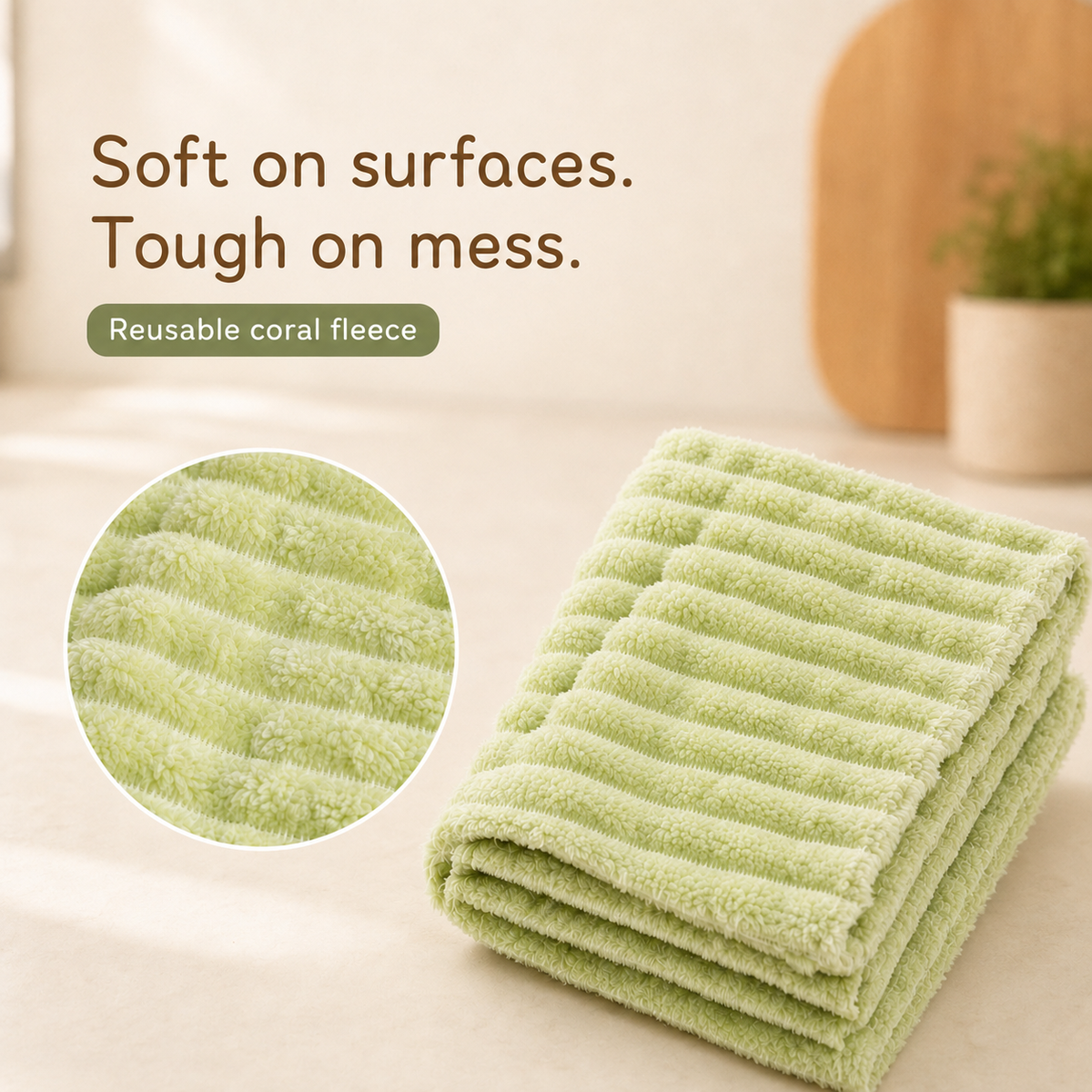 Multipurpose Reusable Coral Fleece Kitchen Cleaning Cloth