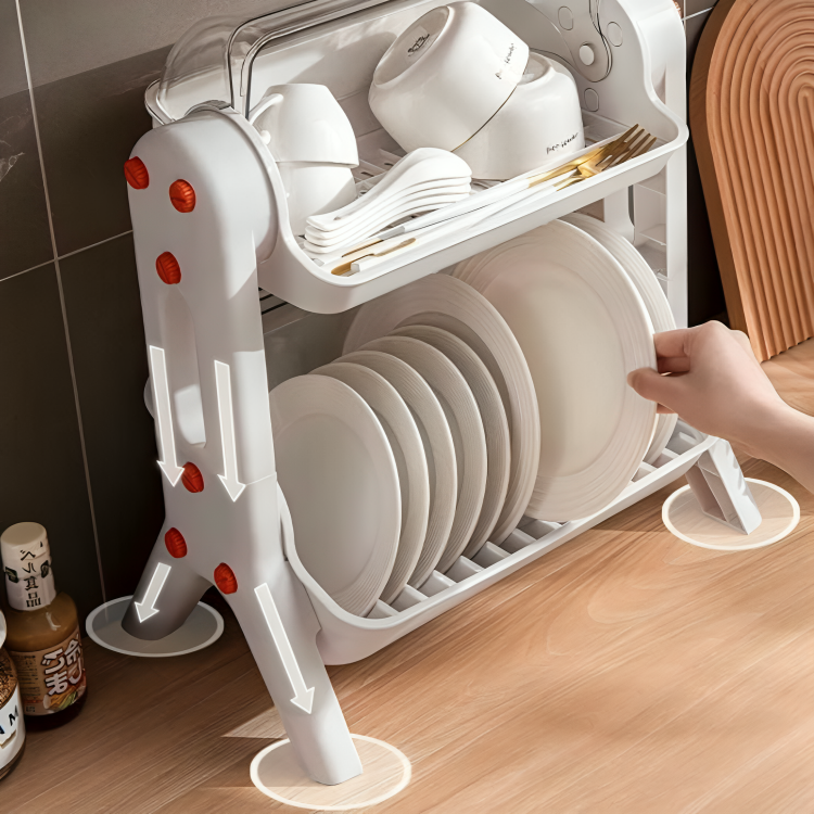Kitchen Dish Drainer Rack with Lid Multi Purpose Storage Organizer