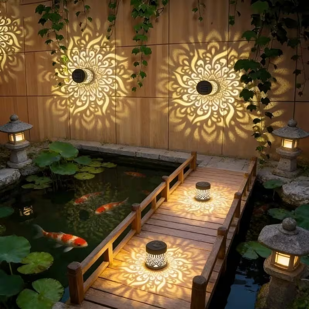 7 Color Changing LED Waterproof Solar Mandala Projection Wall Light