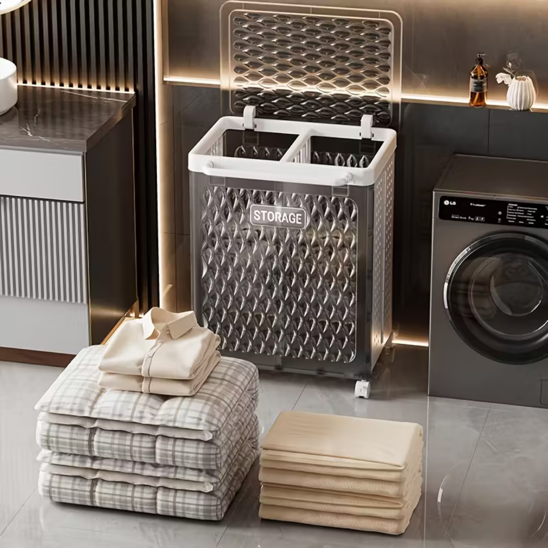 HOMERO 2-Compartment Laundry Hamper Rolling Basket with Lid