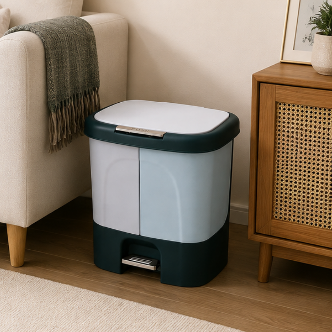 Dual Compartment Double Lid Waste Segregation Pedal Dustbin
