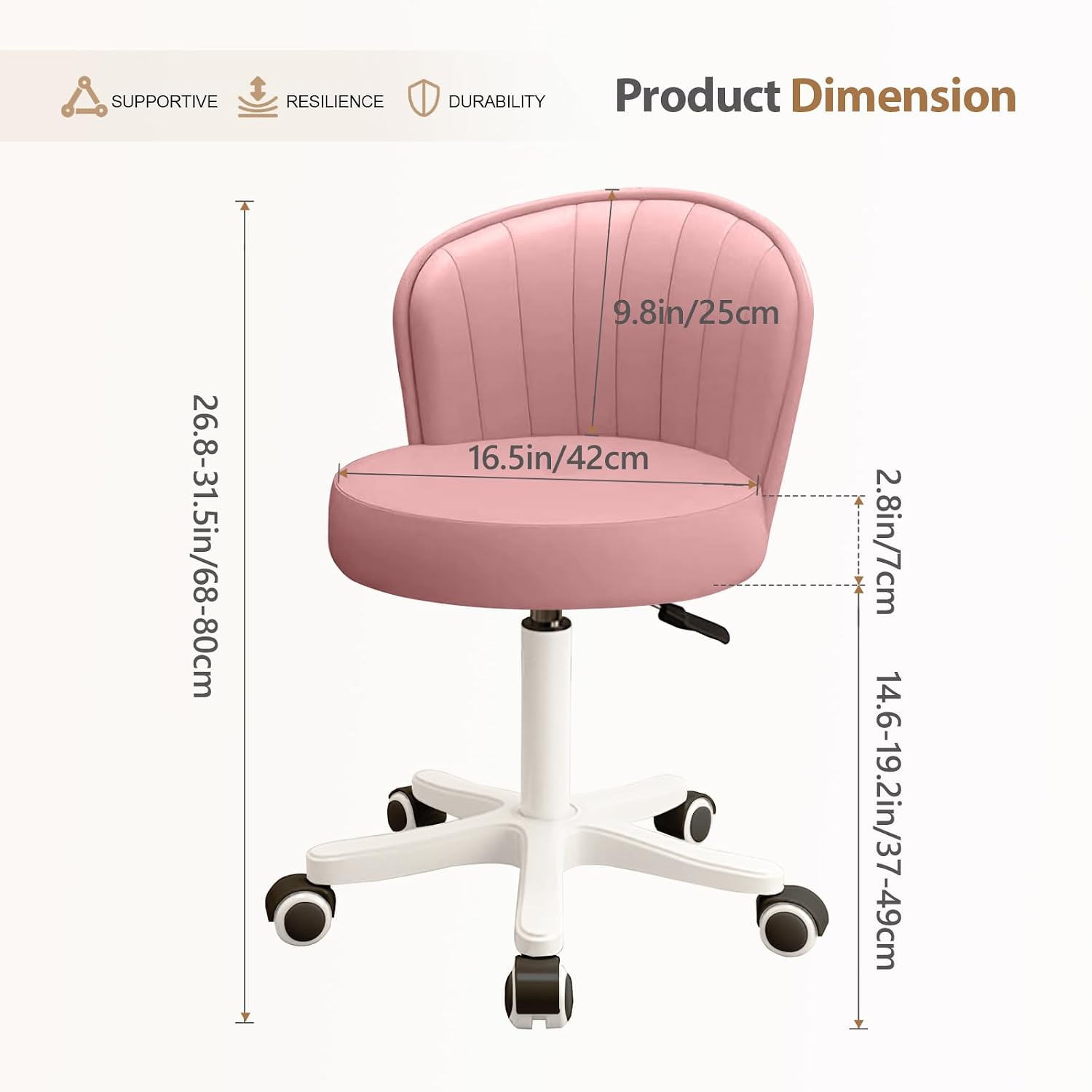 PU Leather Cushion Round Rolling Desk Chair With Adjustable Height