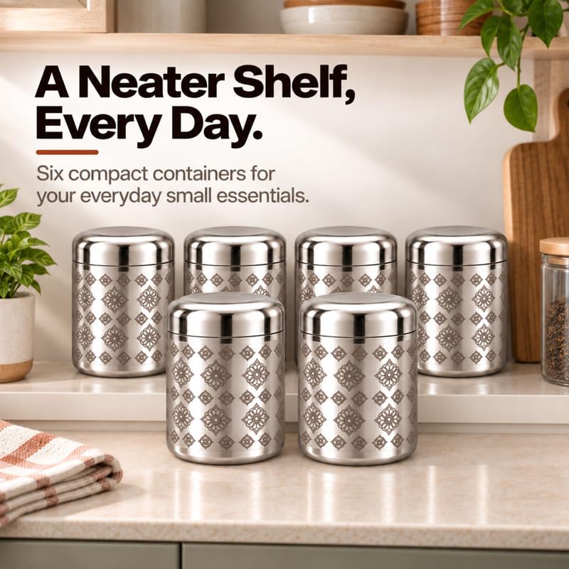 Diamond Bloom Pattern Stainless Steel Kitchen Storage Jars