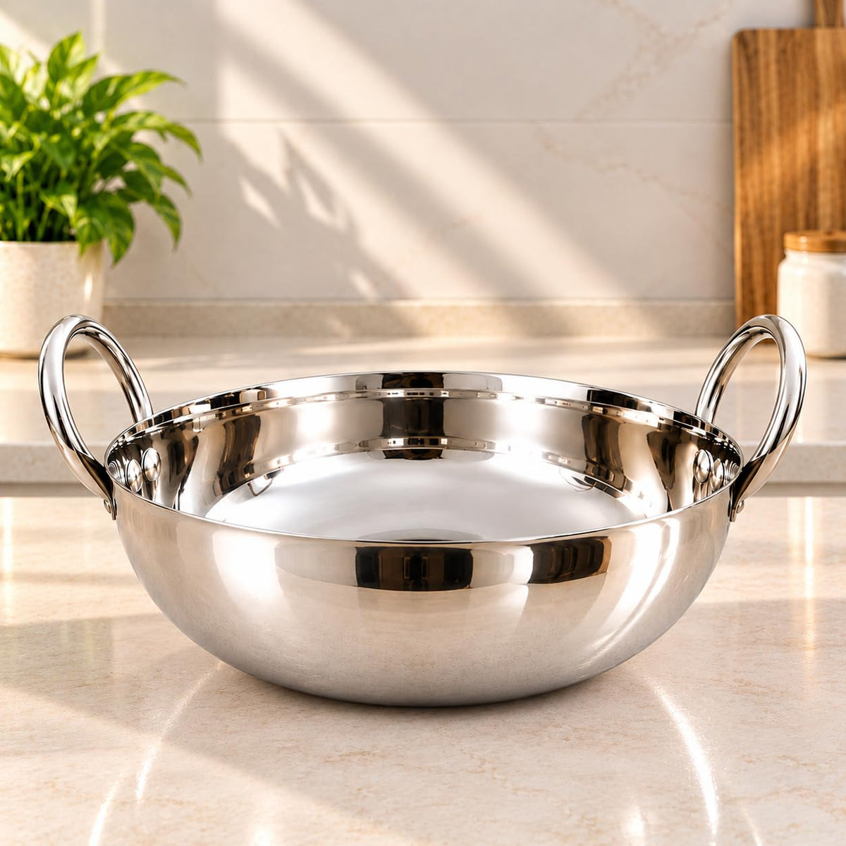 Premium Stainless Steel Mirror Finish Deep Kadhai