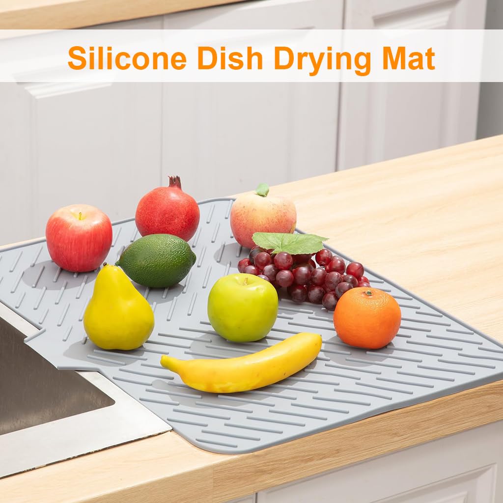 HOMERO Anti-Slip Silicone Quick-Drain Drying Mat with Sink Lip