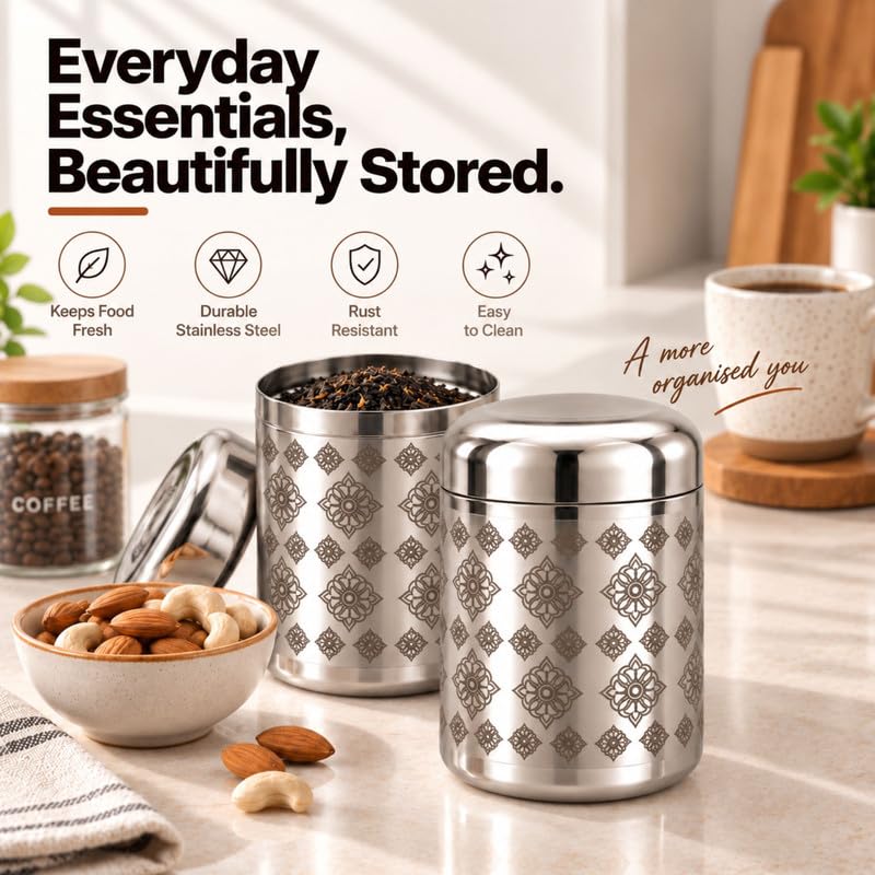 Diamond Bloom Pattern Stainless Steel Kitchen Storage Jars