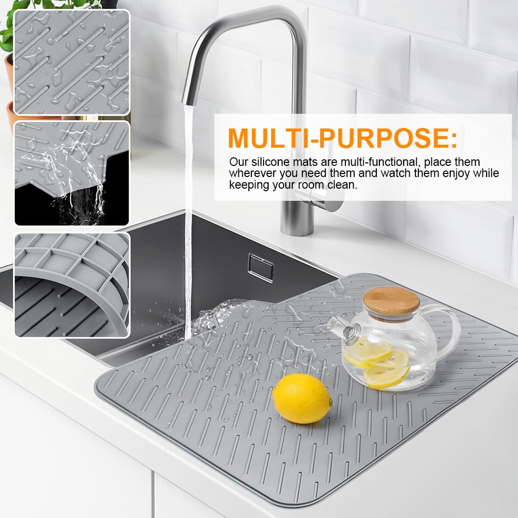HOMERO Anti-Slip Silicone Quick-Drain Drying Mat with Sink Lip