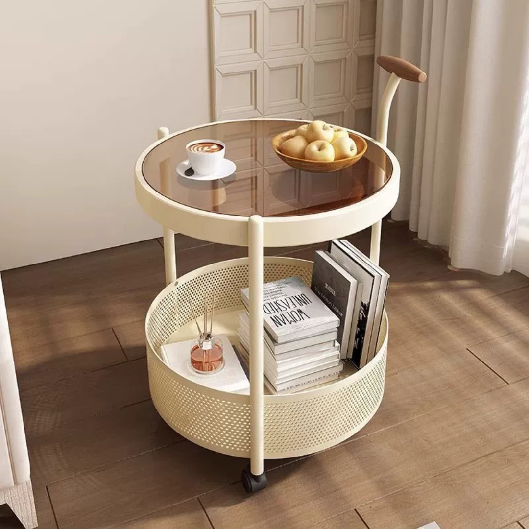 Homero Multipurpose Art Side Table Brown Glass Top - 2 Layer