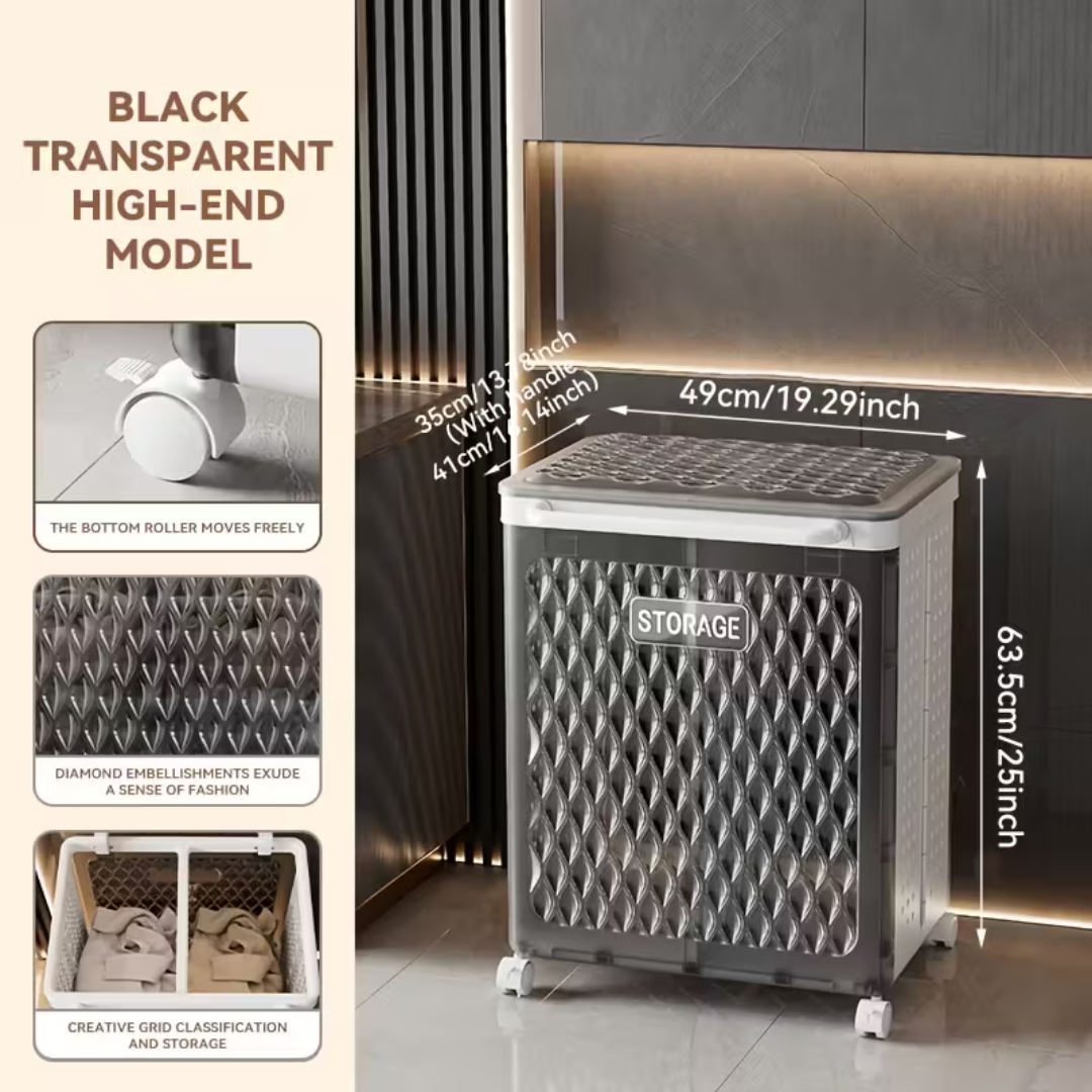 HOMERO 2-Compartment Laundry Hamper Rolling Basket with Lid