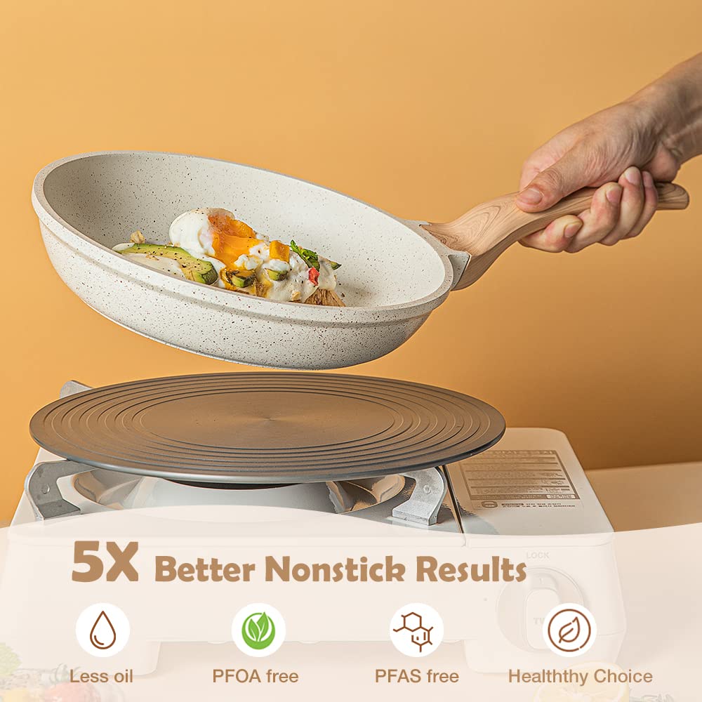 HOMERO Premium Maifan Granite Non Stick Fry Pan with Lid Induction Compatible
