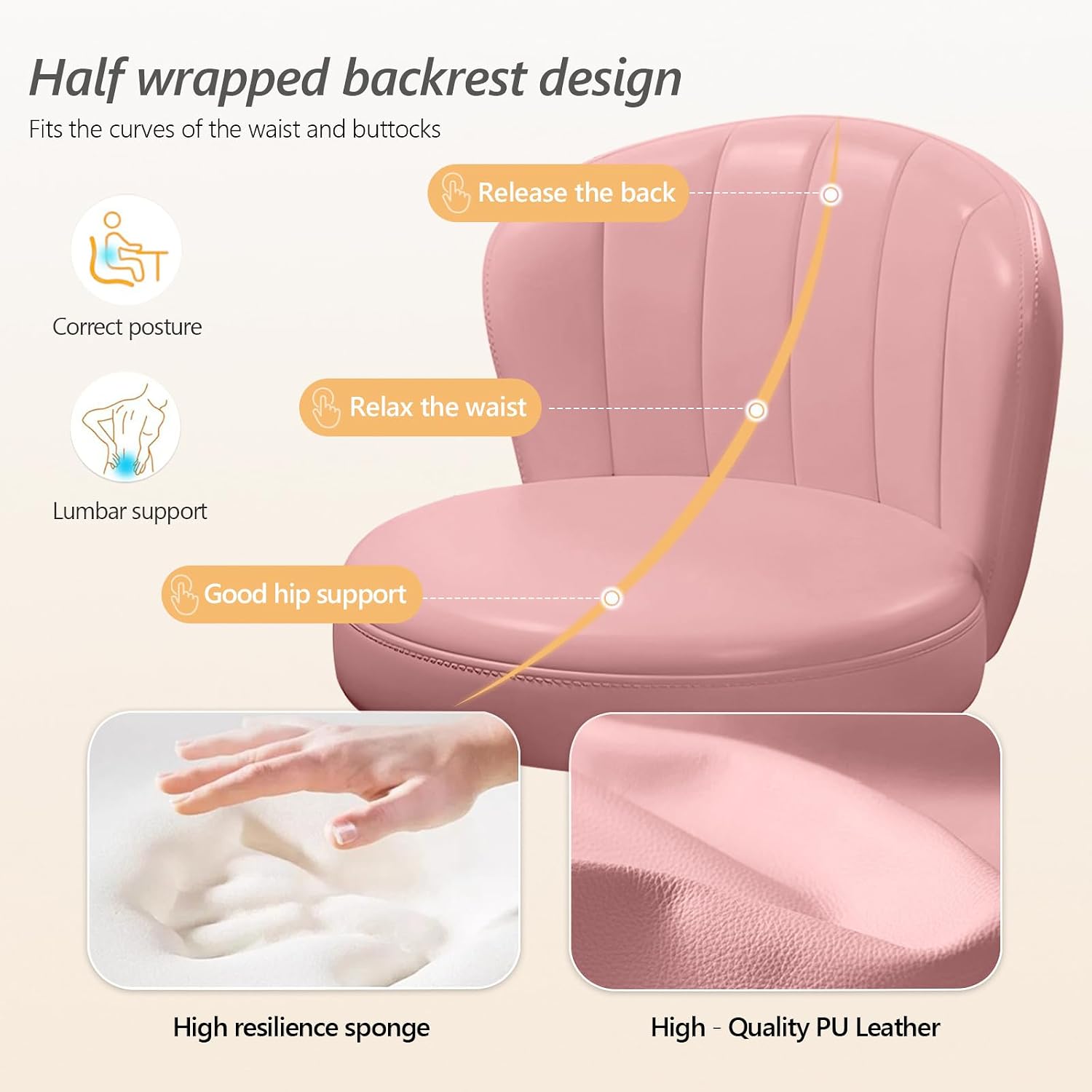 PU Leather Cushion Round Rolling Desk Chair With Adjustable Height