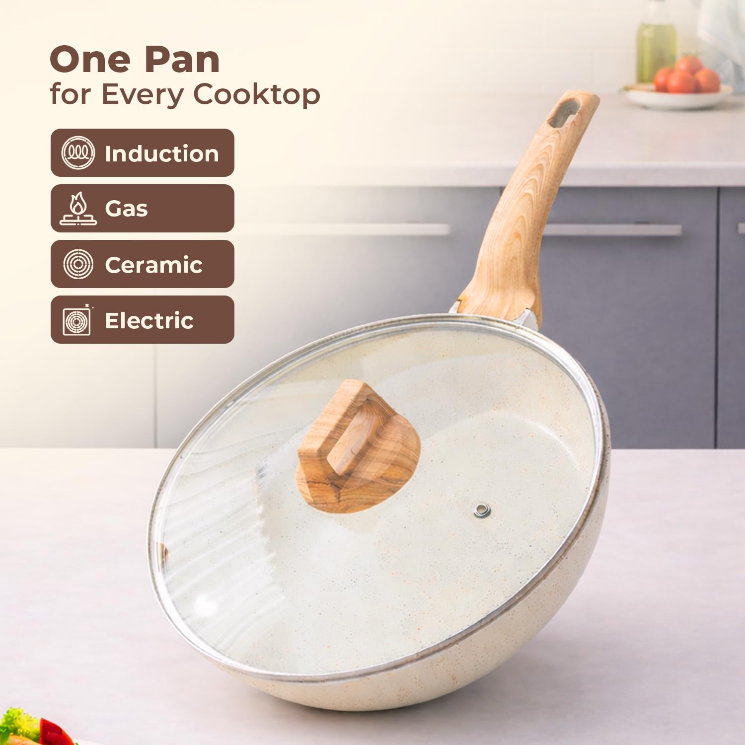 HOMERO Premium Maifan Granite Non Stick Fry Pan with Lid Induction Compatible (20cm)