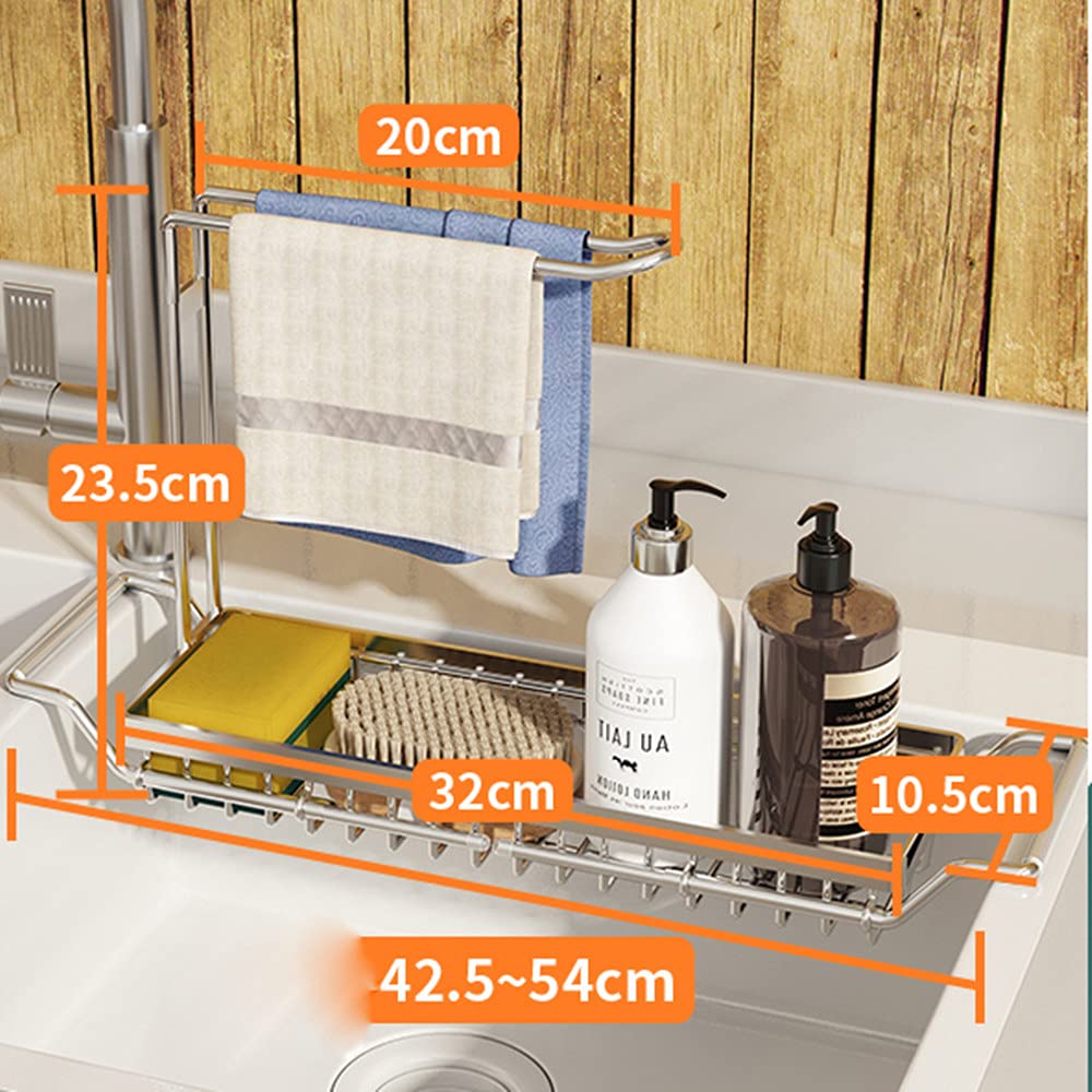Expandable Stainless Steel Kitchen Sink Organizer with Drain Holder