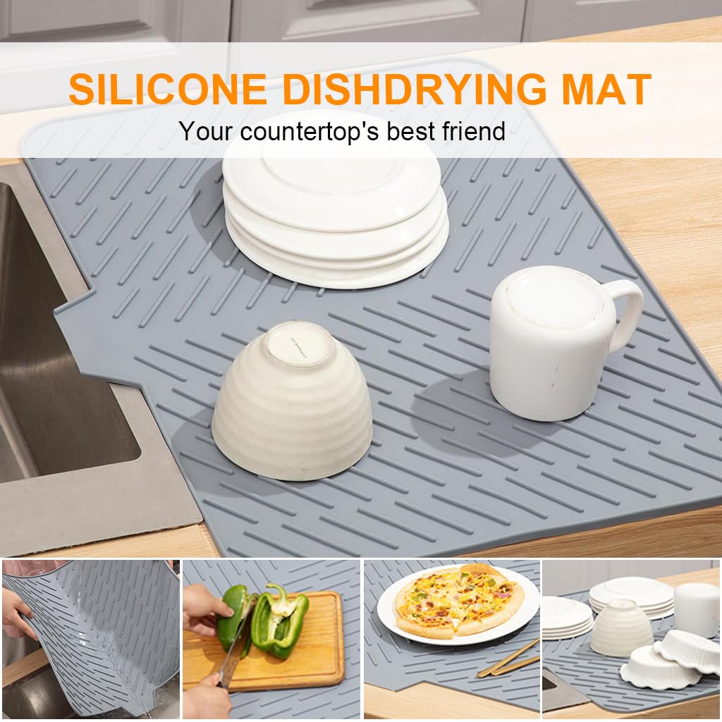 HOMERO Anti-Slip Silicone Quick-Drain Drying Mat with Sink Lip