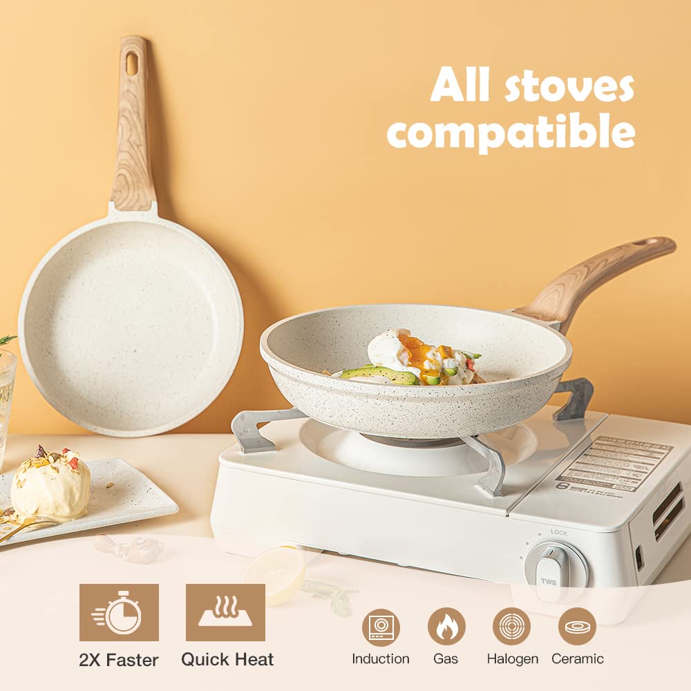 HOMERO Premium Maifan Granite Non Stick Fry Pan with Lid Induction Compatible