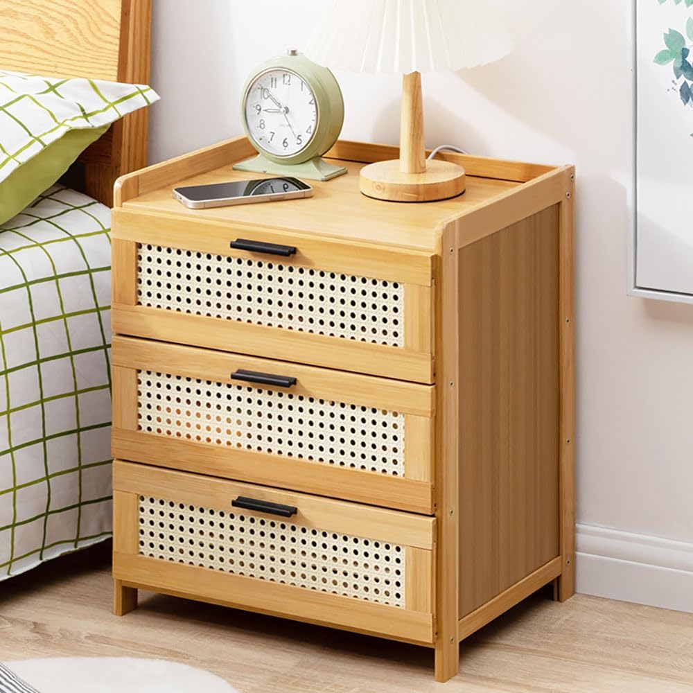 Multipurpose Bamboo Side Table with Three Drawers