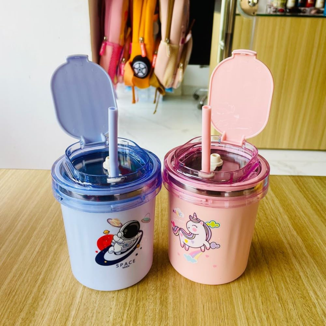 HOMERO Cartoon Stainless Steel Insulated Soup Mug with Spoon Straw - 530ML