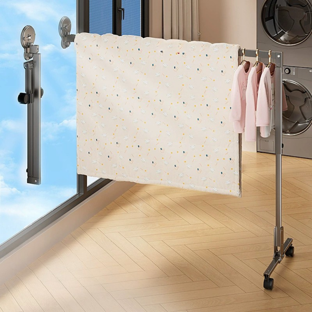 Homero Foldable Clothes Hanger Double Suction Cup Telescopic Drying Rod