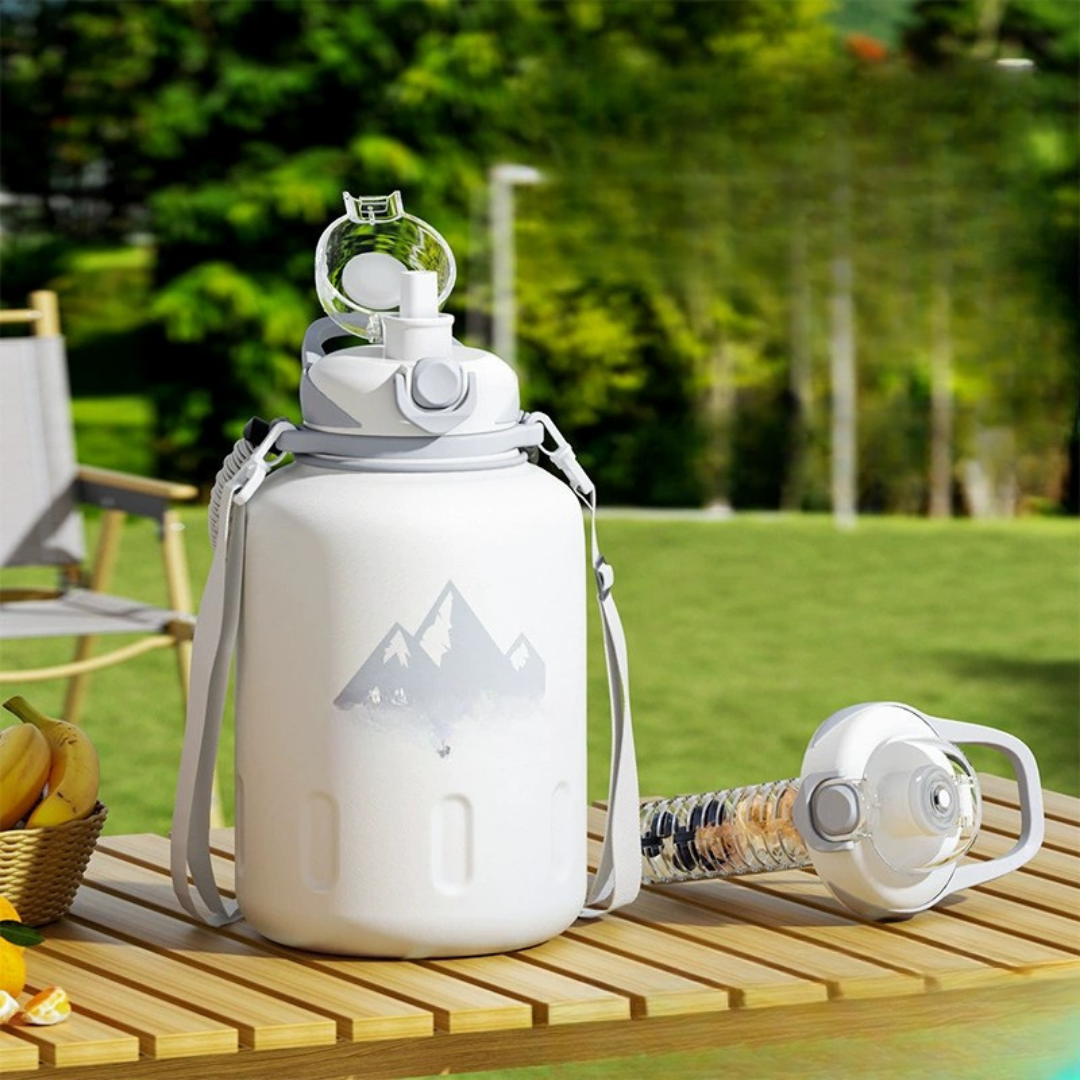 HOMERO Elegant White Dual Drinking Vacuum Insulated Thermos Bottle - 1500ML