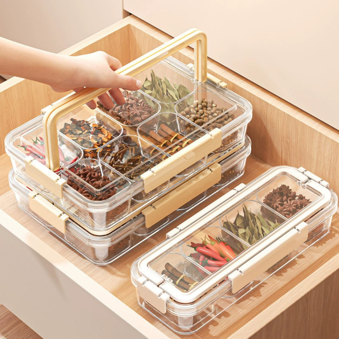 HOMERO Portable Multipurpose Divided Storage Container with Airtight & Moisture-Proof Lid