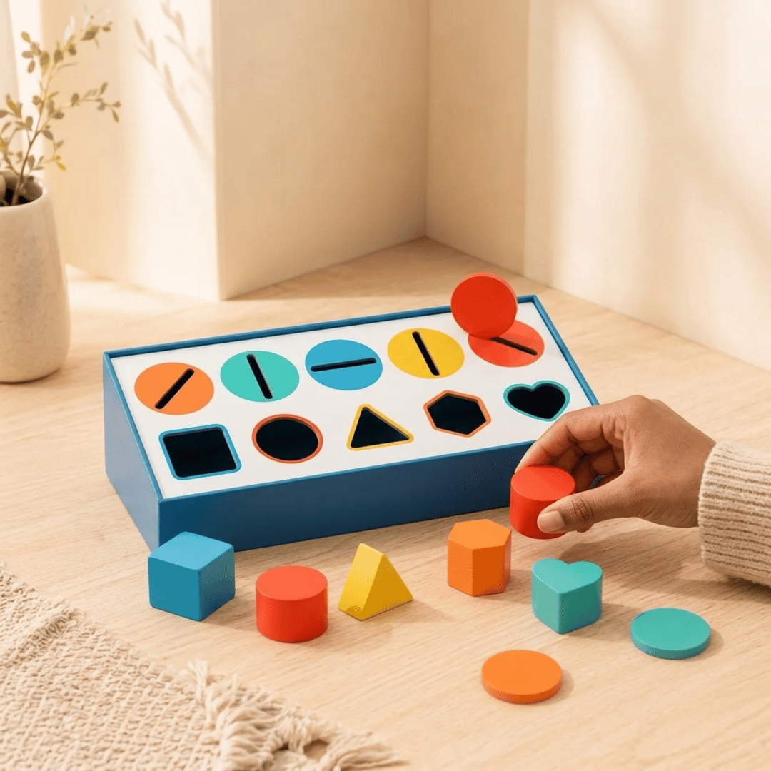 HOMERO Montessori Color Shape Classification Wooden Build Box Toy 10 Hole Set