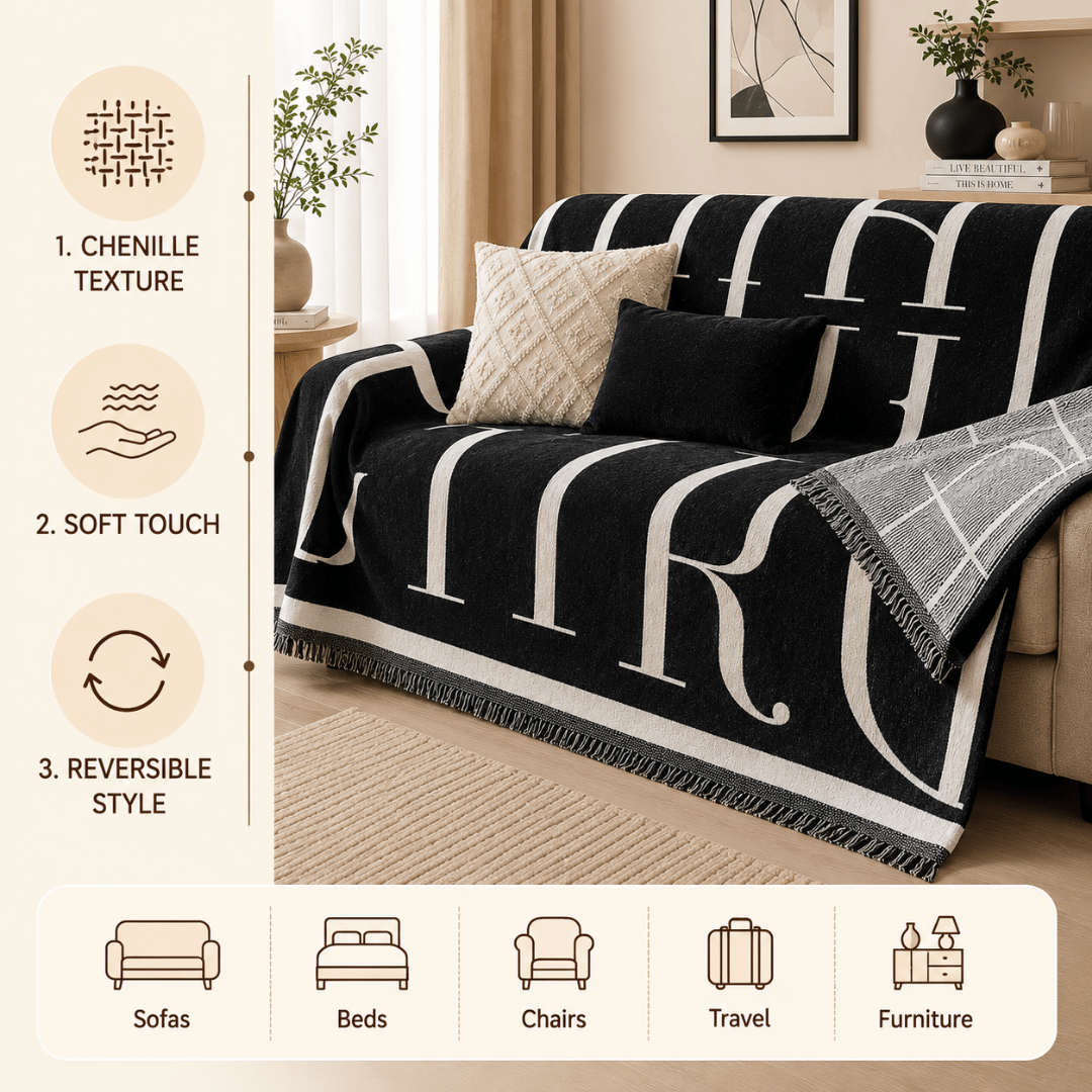 Chenille Fabric Luxury Reversible Throw Sofa Cover