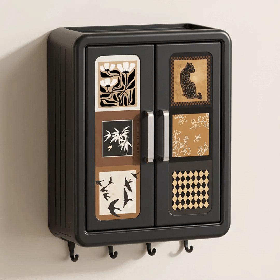 Homero Vintage Style Double Door Wall Mounted Storage Box with Hooks