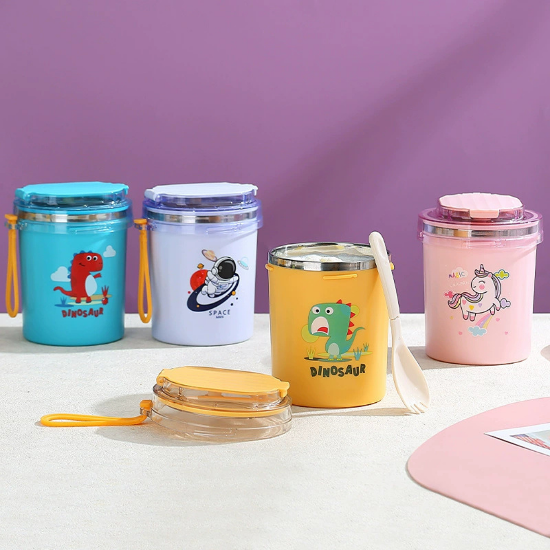 HOMERO Cartoon Stainless Steel Insulated Soup Mug with Spoon Straw - 530ML
