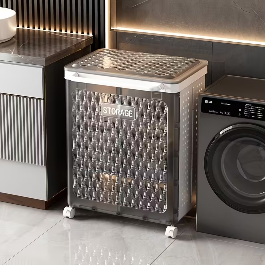 HOMERO 2-Compartment Laundry Hamper Rolling Basket with Lid