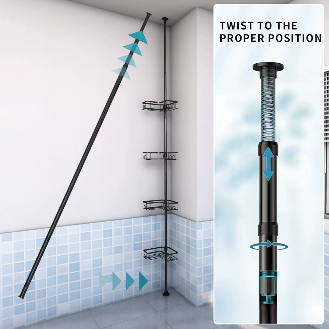 HOMERO 4-Tier Multi-Purpose Corner Shower Caddy Tension Pole with Adjustable Height