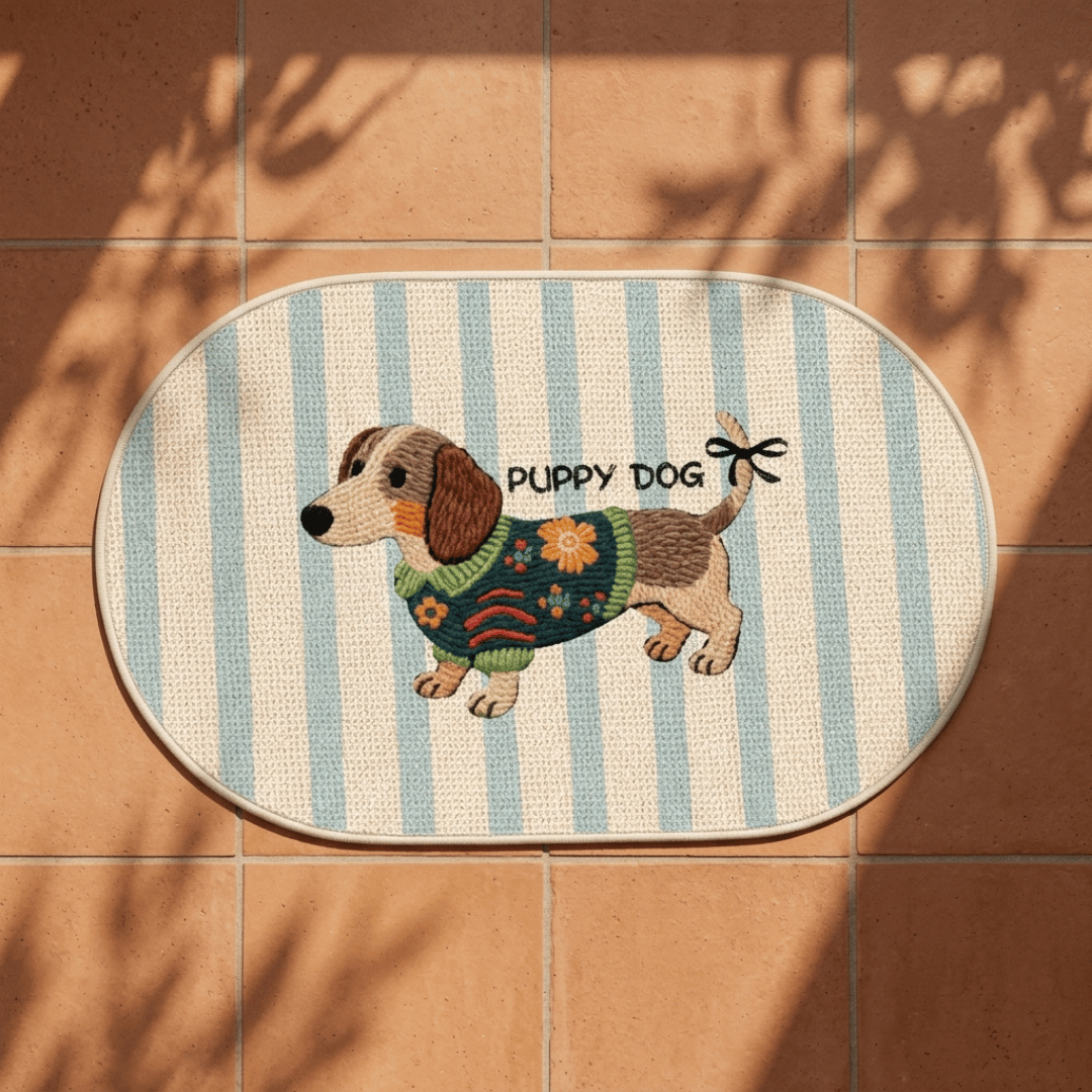 Homero Cute Puppy Linen Absorbent Anti-Slip Floor Mat - 50x80cm