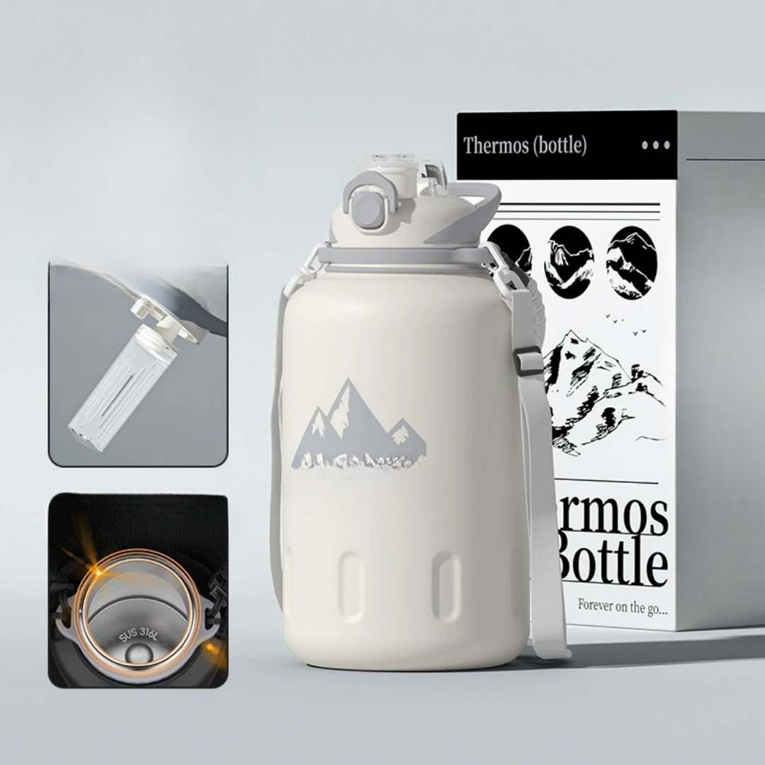 HOMERO Elegant White Dual Drinking Vacuum Insulated Thermos Bottle - 1500ML