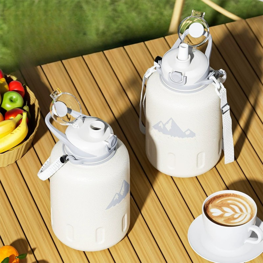 HOMERO Elegant White Dual Drinking Vacuum Insulated Thermos Bottle - 1500ML