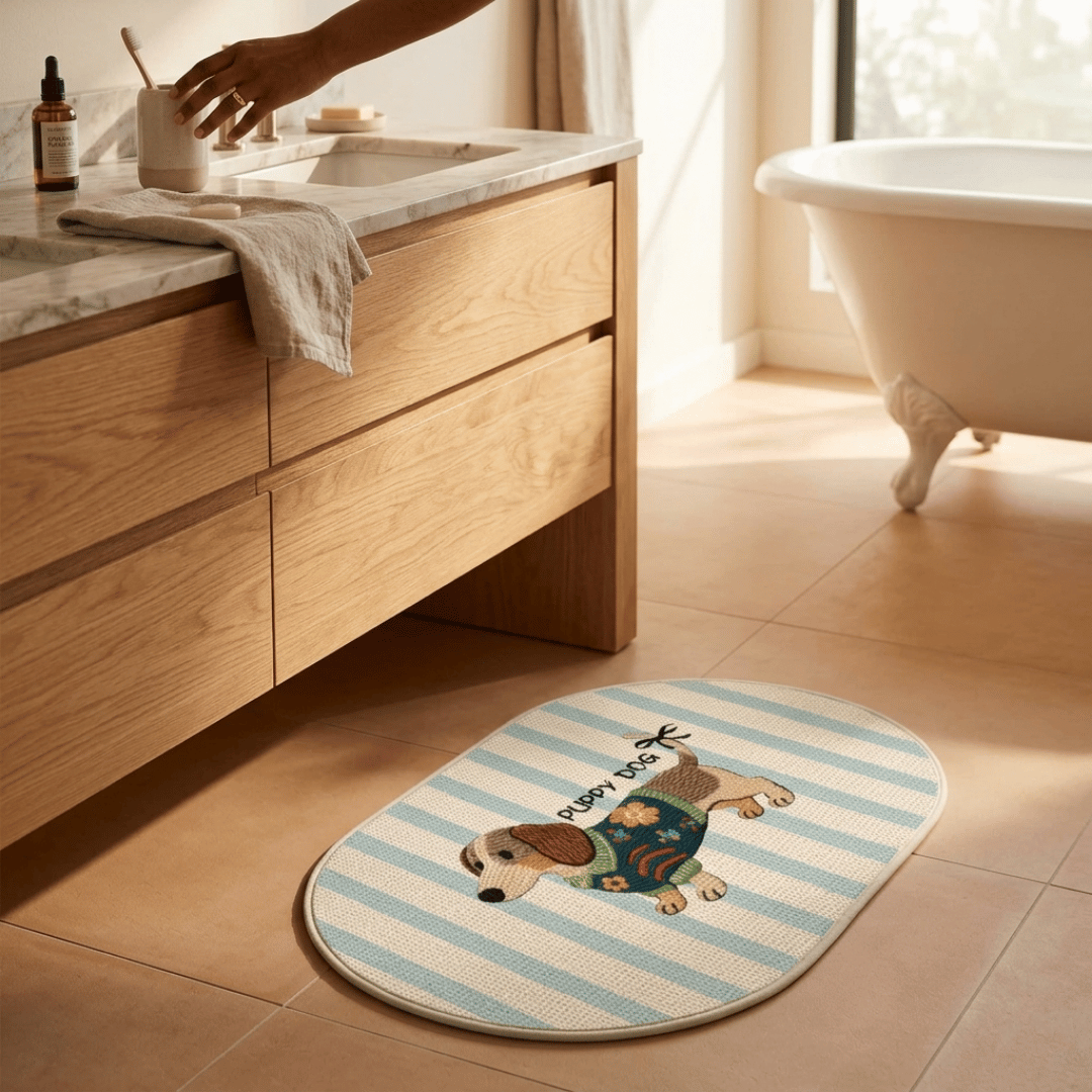 Homero Cute Puppy Linen Absorbent Anti-Slip Floor Mat - 50x80cm