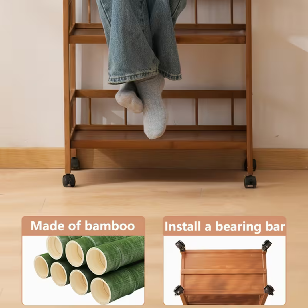 Homero 3-Tier Modern Wooden Media Storage Rack with Wheels
